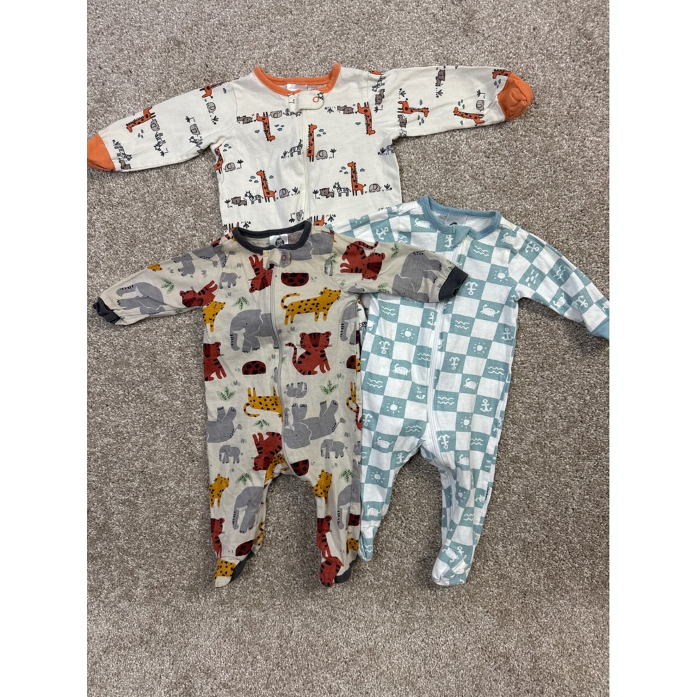 Gerber Baby Boys Sleep and Play Pajamas 3 Pack Safari Nautical Giraffe 3-6M
